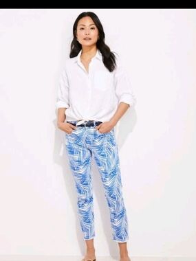 Vineyard Vines Jamie High Rise Straight Crop Jeans Blue White Palm Size 25 NWOT